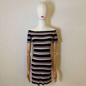 Ambiance Striped Off-the-Shoulder Ribbed Mini Dress Small